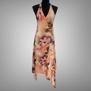 Y2K Tabom Floral Halter Dress in Peach and Pink